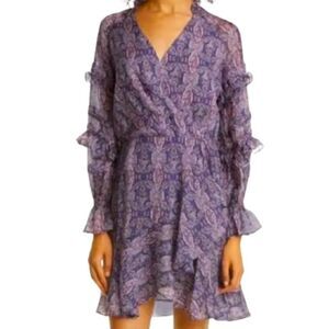 Haute Hippie Silk Lavender Blue Ruffle Mini Dress Size 8 NEW WITH TAGS 498.00